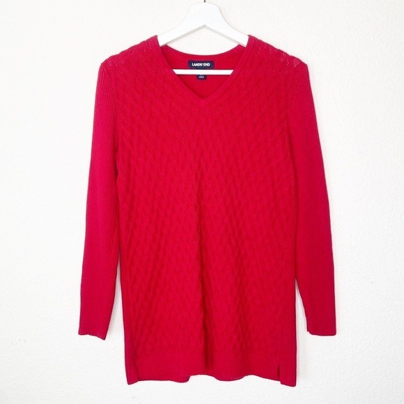 Lands' End Diamond Weave V-Neck Red Sweater S - Picture 1 of 8